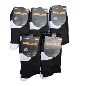 NWT | 5 Pair Super Elite Black and White Athletic Crew Training Socks | One Size